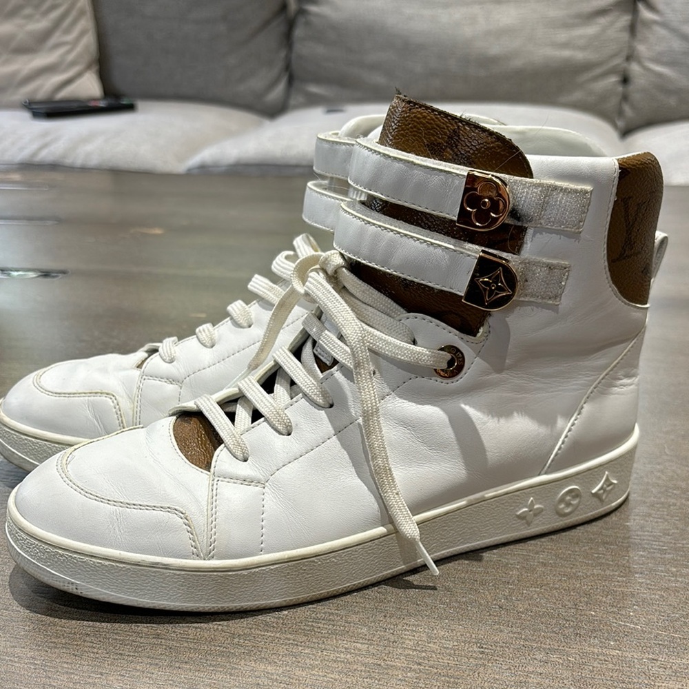Louis Vuitton White and Brown Designer Sneakers